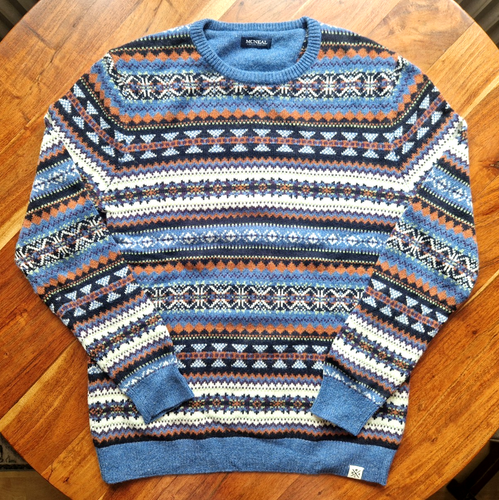 MCNAEL Herren Fair Isle Pullover Strickpullover Wolle M blau bunt