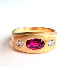 Anello usato ricondizionato in oro 18k satinato diamanti e zaffiro rosa naturali
