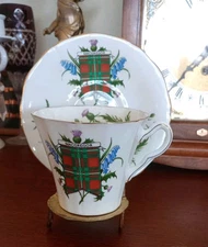 Vtg Adderley Teacup & Saucer Scotland Clan McGregor Tartan Thistle Heather China