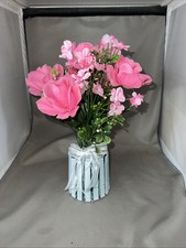 12” Pink Rose Faux Flower Arrangement Baby’s Breath & Boxwood Joy Valentine Love