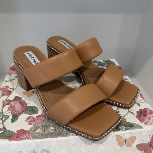 Steve Madden Tan Leather Studded Wedge Sandals - US 8.5M