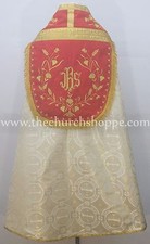Gold mit Rot Cope & Stola Set Mit Ihs Bestickt, Capa Pluvial, Ferne Fronte, Neu