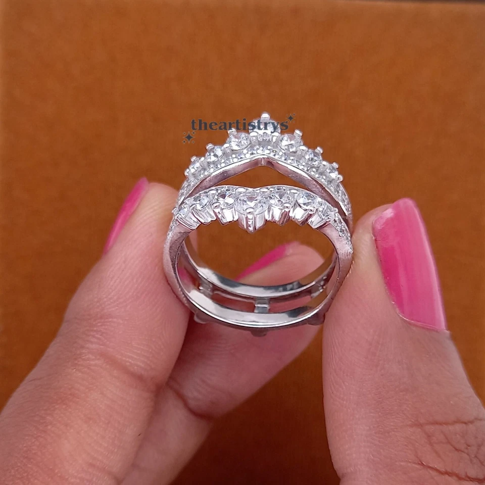 Обручальное кольцо круглой огранки из муассанита 2 карата чистое белое золото 14 карат VVS1 - Изображение 4 из 4