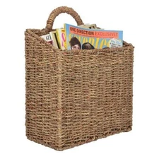 Rustic Woven Brown Storage Basket, Large Decorative Baskets, Magazine Holder