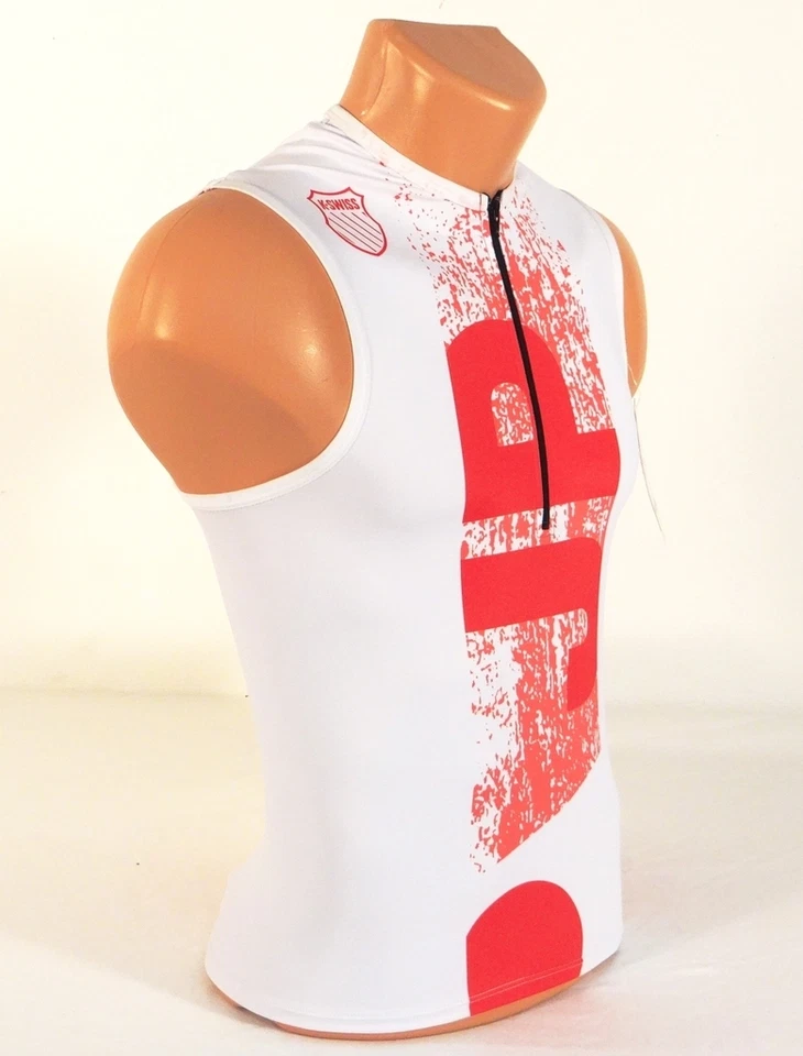 K-Swiss Kwick Dri Japan White & Red 1/2 Zip Sleeveless Cycling Jersey Men's NWT - Image 2 of 4