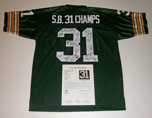 PACKERS Brett Favre team signed SB XXXI Champs jersey w/ 21 AUTOS JSA Autograph