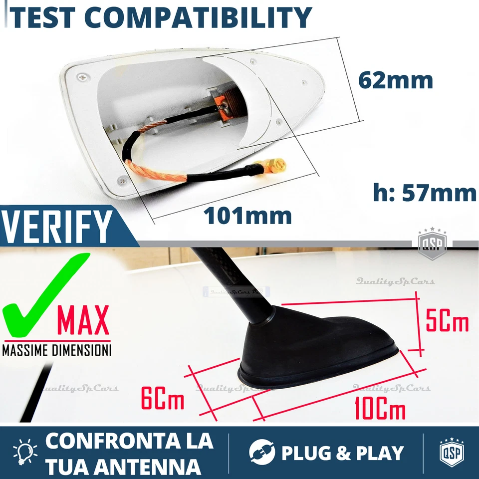 ANTENNA PINNA di SQUALO Nera PER Fiat 500X VERA Ricezione RADIO AM-FM-DAB tuning - Immagine 2 di 4