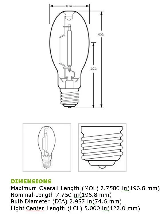(AMPMECH) GE LUCALOX/HIGH PRESSURE SODIUM ED23.5 LAMP/TUBE,LU150/55/SBY/XL 19266 - Image 2 of 2