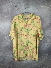 PARADISE FOUND HAWAII VINTAGE SHIRT RAYON SILK YELLOW ORCHID THEME SIZE L-XL