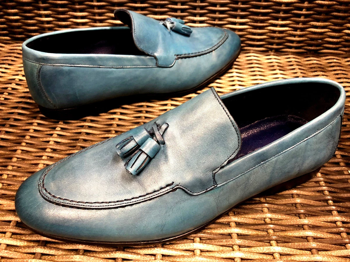 Turquoise Bleu Clair Sans Chaussettes Mocassin Cuir Chaussures