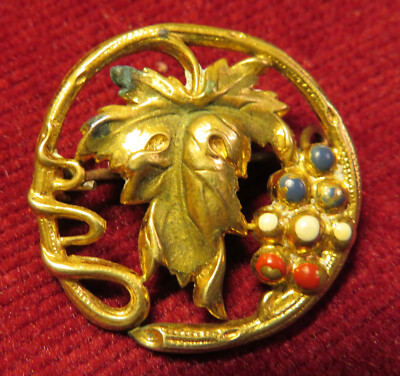 Broche Ancienne Vintage En Porcelaine Et Laiton Doré - Bijou De Collection