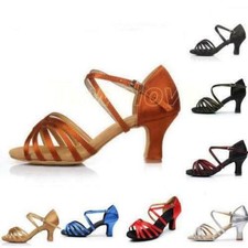 Womens Sandals Fit Prom Ballroom Latin Tango Samba Salsa Dance Shoes Mid Heels