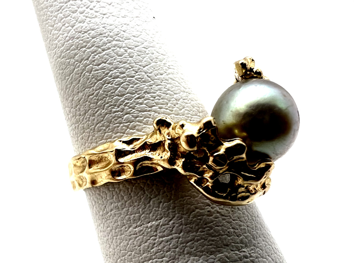 14K Solid Gold Custom Made Black Pearl Designer R… - image 5