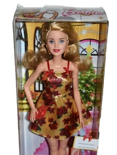 NEW & NRFB! MATTEL BARBIE 2017 HOLIDAY BARBIE, POINSETTIA PRINT DRESS #FTF78