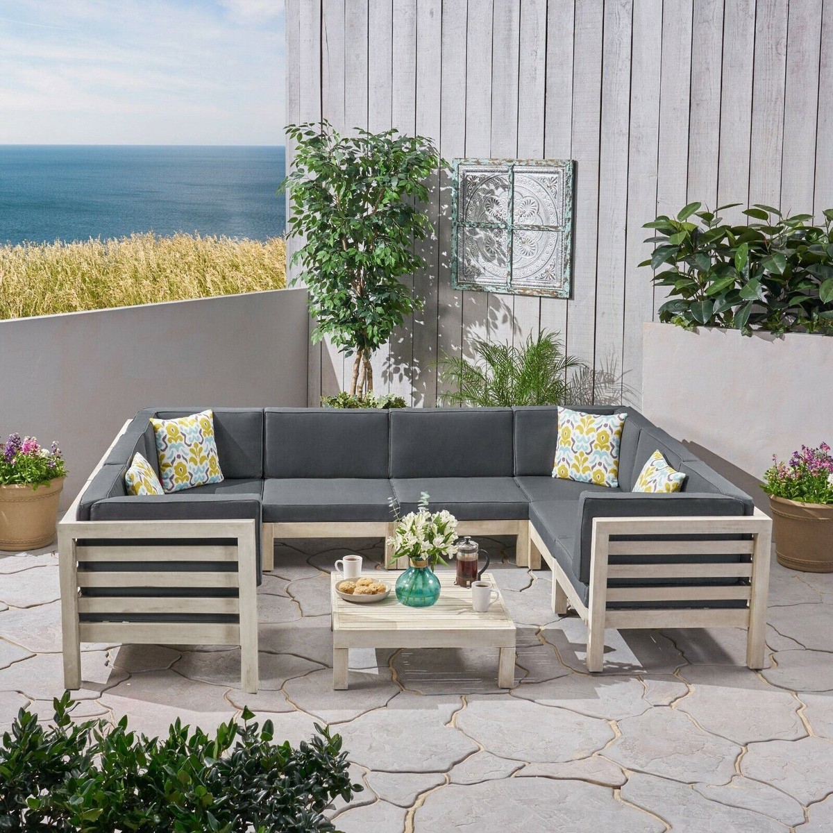 Dawson Outdoor U-Shaped Sectional Sofa Set with Coffee Table - 9
