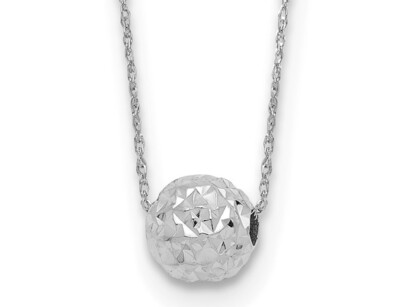 14K Weißgold Runde Bewegliche Perle Kugel Anhänger Halskette mit Kette (18 Zoll)