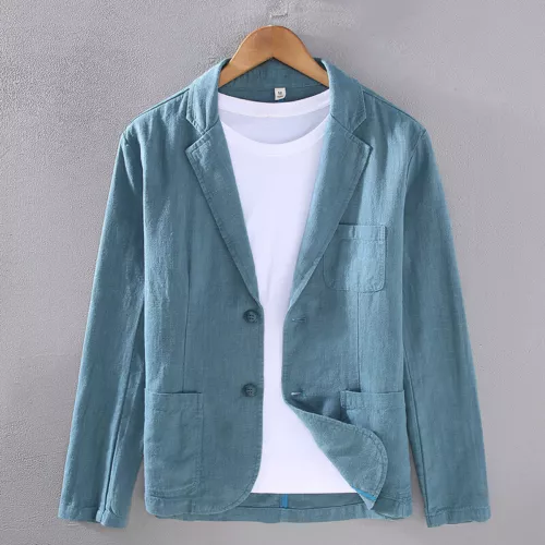 Herren Lässig Baumwolle Leinen Blazer Zwei Knopf Anzug Formell Business Jacke Slim Fit - Bild 9 von 28