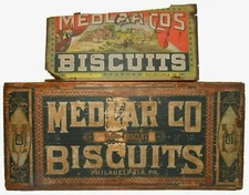 SCARCE MEDLAR CO. SODA BISCUITS BLK INK STMPD & DOUBLE PAPER LABELED BISCUIT BOX