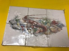 Sea Food Motif Tile 9 by 13Inch .Hand Painted , Signed