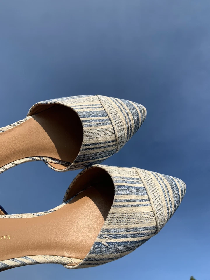 Mocassim Tommy Hilfiger Elf Toe Ballet Flats listrado azul feminino tamanho 7 ❤️sj8m2 - Imagem 3 de 4