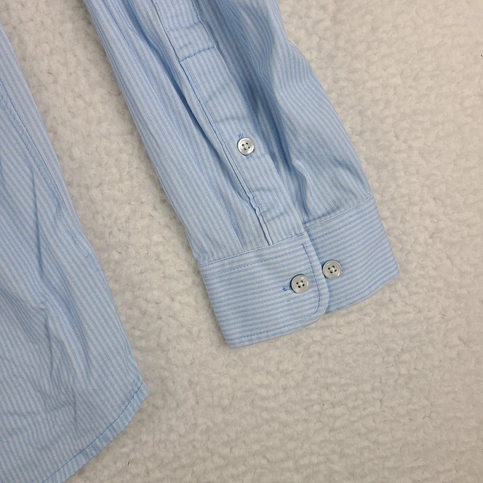 Camisa de vestir de tela Butter para hombre XL azul blanco a rayas ajuste regular abotonada GC Foto 2 de 4