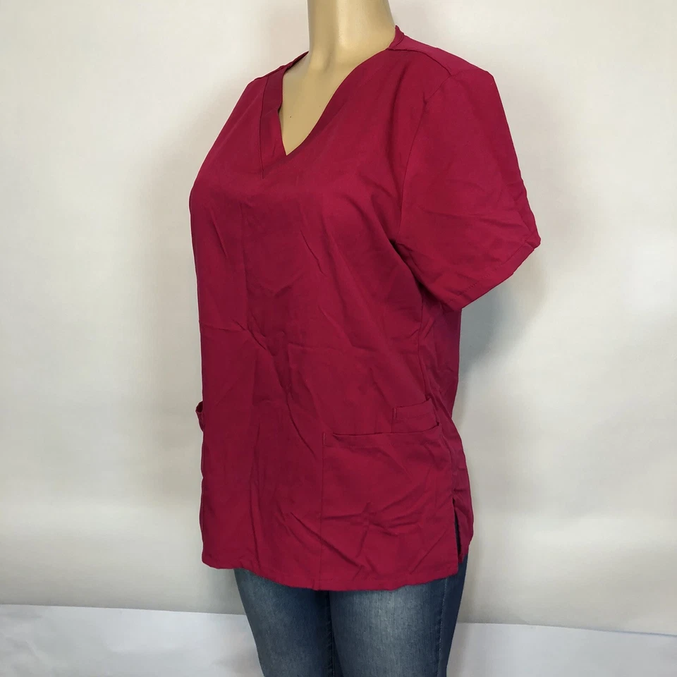 Uniforme de manga corta Urbane rosa con cuello en V y bolsillos para mujer talla S-M Foto 2 de 4