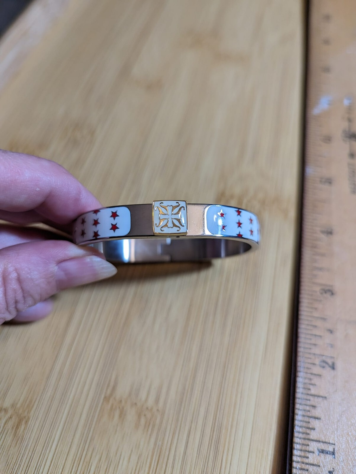 Cute Rustic Cuff hinged bangle bracelet silver-to… - image 2