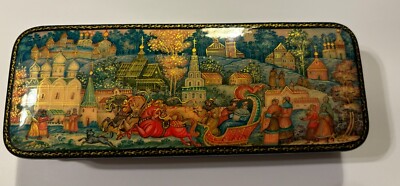 Russian Lacquer Box Palekh Jewelry Trinket Box Lacquer Miniature Fairy Tale