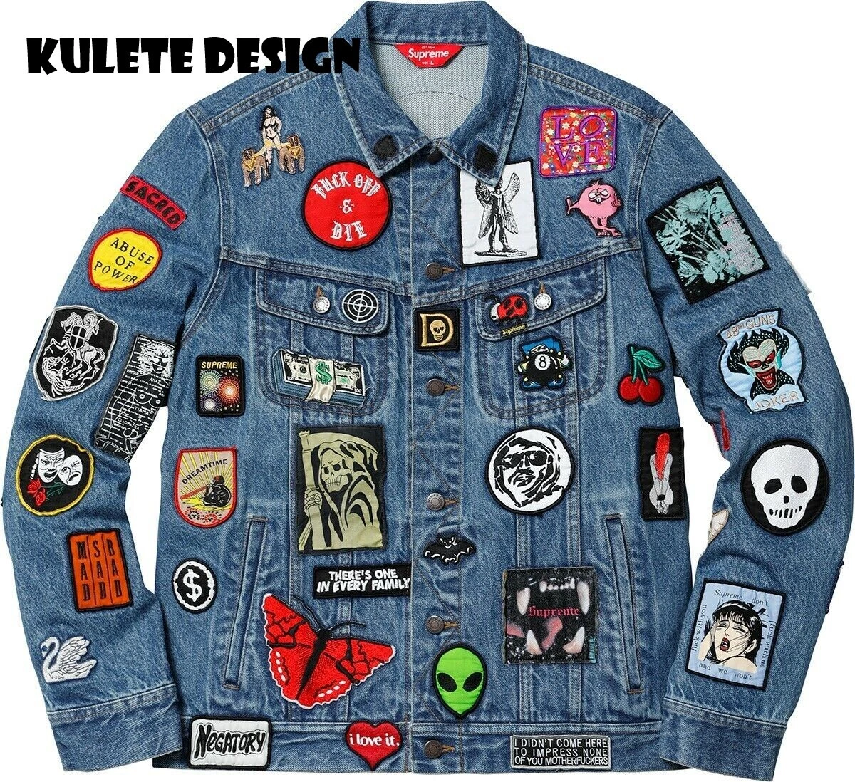 Veste de camionneur en denim Supreme Patches (SS18J53) pour hommes