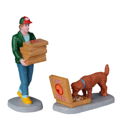 Lemax Christmas Village Top Pizza Delivery Man w/Dog