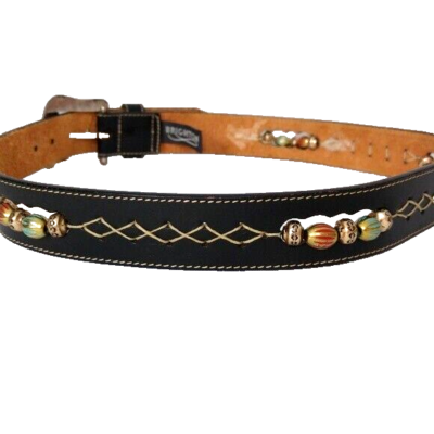 Beaded Leather Belt With Buckle 33\