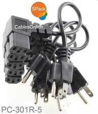 5-Pack 1ft Right-Angle AC 3-Prong Power Cables, NEMA 5-15P / IEC320 C13