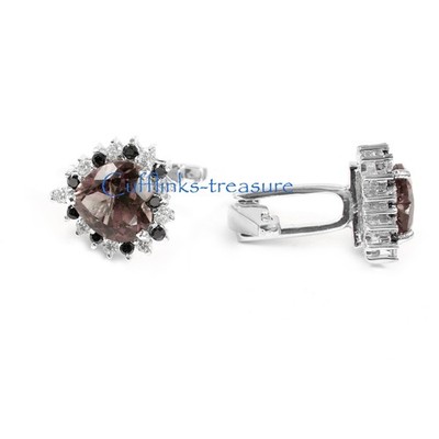 Natural Smoky Quartz & Cz Gemstones with 925 Sterling Silver Men's Cufflinks #39