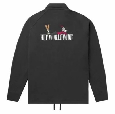Huff Popeye Fleece Jacket Mens Large Embroidered Coach Coat Snap Casual Retro