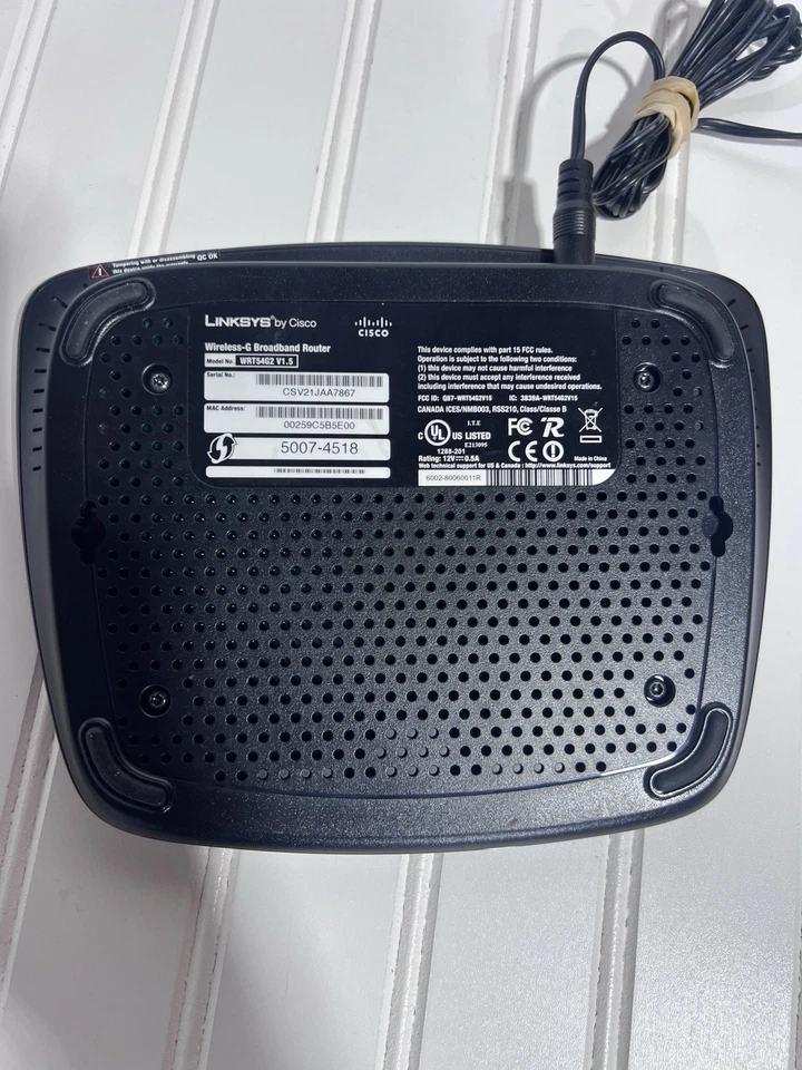 Cisco Linksys WRT54G2 V1.5 4-Port 10/100 Wireless G Broadband Router w/ Adapter - Image 2 of 2