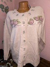 Vintage Storybook Knits Pink CrochetCardigan Sweater Pink Sz 1X Embroidered