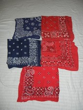 LOT of 5 VTG Bandanas Red Blue Made USA Paisley Cowboy Handkerchiefs