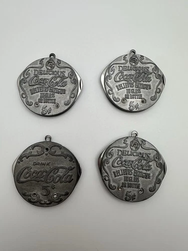 Lot Of 4 Vintage Novelty Coca Cola 2 Blade Round Folding Knives Matte Metal USA