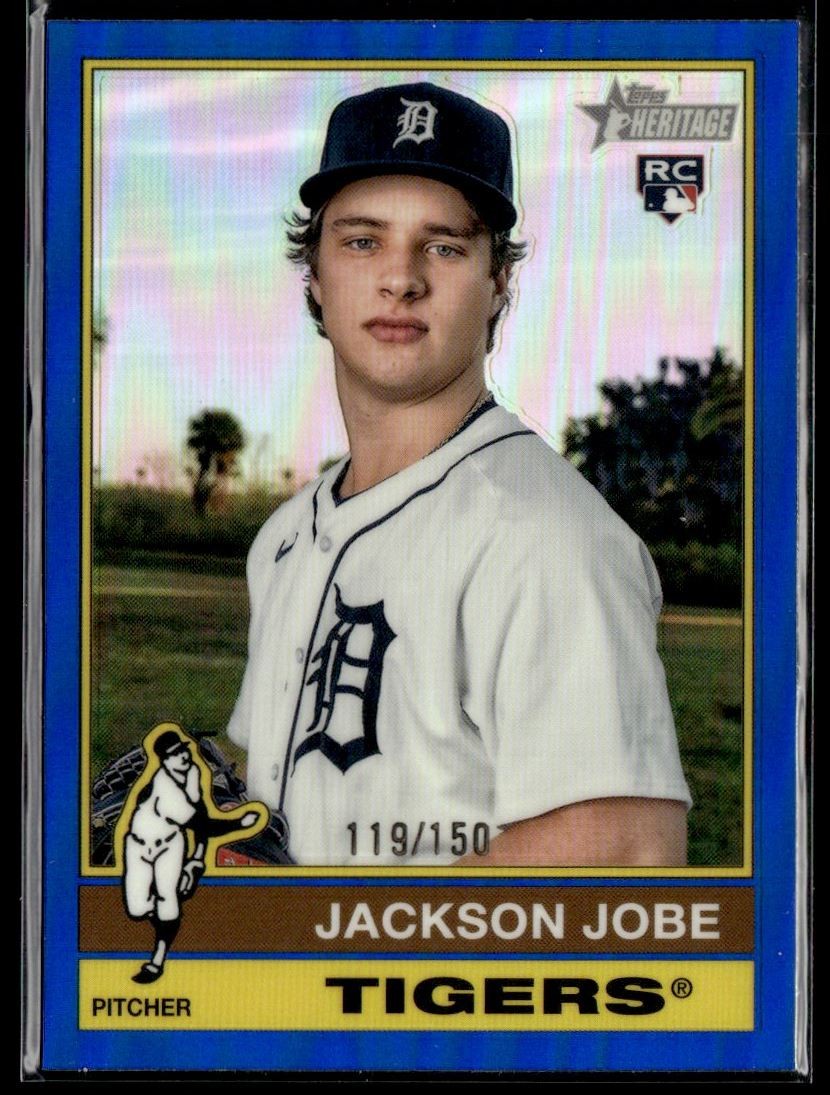 2025 Topps Heritage Chrome Blue Refractor Jackson Jobe RC #119/150 Tigers #389