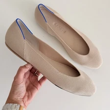 Rothy's The Square Flat Shoes Women 11.5 Ecru Beige Knit Ballet Slip On Washable