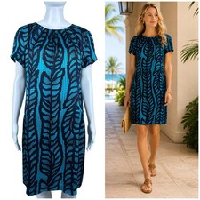 Tory Burch Harriet Silk Textured Shift Dress Size 10 Leaf Print Artsy Resort