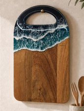 Handmade Ocean Wave Resin Wood Cutting Board Charcuterie Serving Board