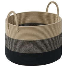 Blanket Basket Living Room, 67L Large Round Storage Basket, Cotton Rope Laund...
