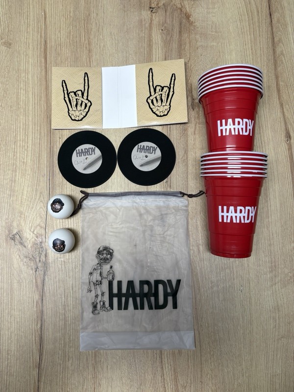 HARDY beer pong Cups & Beer Coasters Jim Bob Promo Package