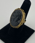 Victorian Style Jet Black Onyx Cameo Ring Floral Brass Bezel Size 6.5 Adjustable — photo 2