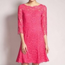 Eliza J Hot Pink Floral Lace Fit & Flare 3/4 Sleeve Cocktail Dress Size 4 Barbie