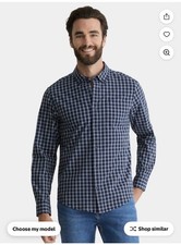 George Classic Fit Woven Button-Up Shirt Plaid Blue White Long Sleeve S