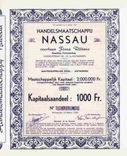 Handelsmaatschappij Nassau vorher Firma Ribbens 1949 Antwerpen Belgien 1000 Fr.