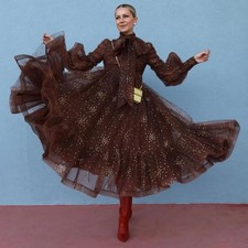 Zimmermann Tempo Dress Size 0 / 8 AU / 4 US Midi Ruched Glitter Gown Brown