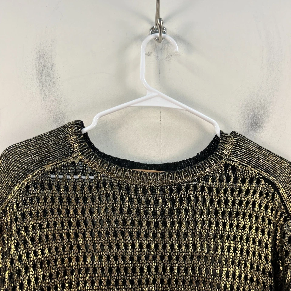 Suéter pequeño para mujer Ellen Tracy negro dorado metálico tejido abierto 3/4 Slv 20804 Foto 4 de 4